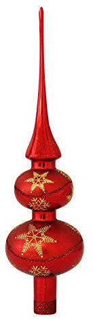 Krebs Glas Lauscha - Christbaumschmuck/Christbaumspitze aus Glas - Doppelspitze - Farbe: Rot mit Schneesterndekor - Größe: ca. 30 cm - Made in Germany