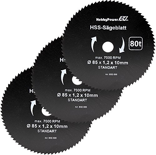 3 Stück Mini Handkreissäge Sägeblatt Kreissägeblatt für Holz Kunststoff [ Ø 85mm 10 x 1,2mm ] 80 Zähne