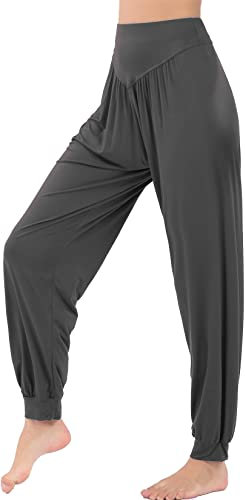 HOEREV Super weiche Modal Spandex Harem Yoga Pilates Hosen, Gr.-Large,Dunkelgrau