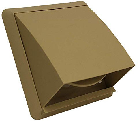 Kair Beige Cowled Outlet Grille 155mm External Dimension with 125mm - 5 inch Round Rear Spigot and Wind Baffle Backdraught Shutter