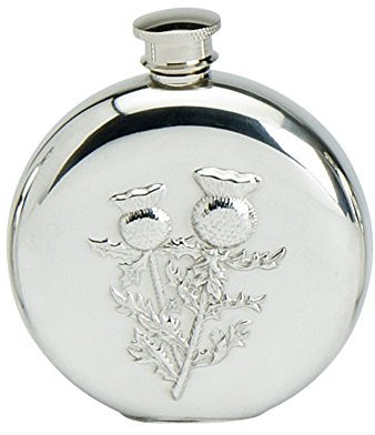 Edwin Blyde & Co Spirit Flask – Traditional Round Shape Classic Thistle Design, 6 oz, Pewter, 14 x 10 x 4 cm