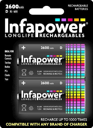 InfaPower Pilas Recargables Ni-MH D, Paquete de 2