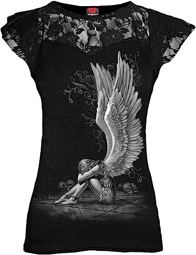 Spiral - Enslaved Angel - Lace Layered Cap Sleeve Top Black - M [Video Game]