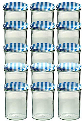 15 x Sturzglas 440ml Two82 mit Schraubdeckel blau/weiß Einmachglas Marmeladenglas Wurstglas