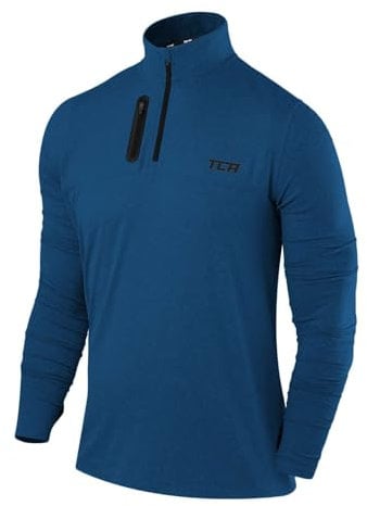 TCA Funktionsshirt Herren Langarm - Fusion Pro Quickdry Langarmshirt atmungsaktiv - Wandershirt Laufshirt mit Reißverschluss - Outdoor Longsleeve Sport Pullover - Dunkelblau/Dunkelblau, L