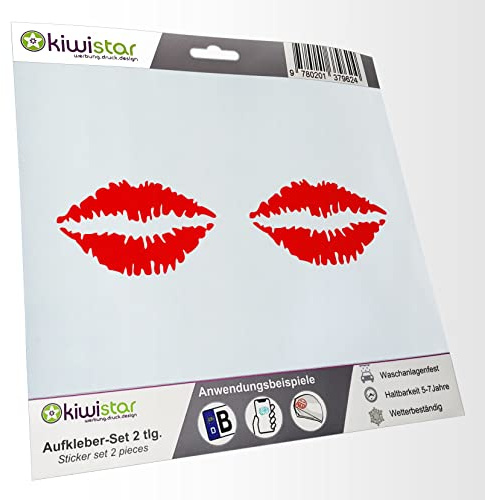 hauptsachebeklebt - 2X Kennzeichenaufkleber -Kussmund - Kiss Aufkleber für Auto, Laptop, Fahrrad, LKW, Motorrad Mehrfarbig JDM Decal Racing