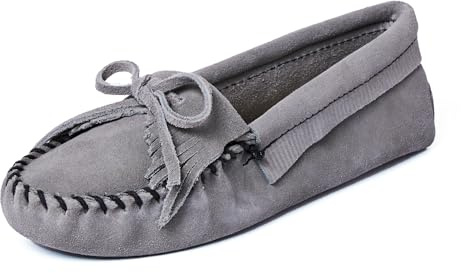 Minnetonka Women's Kilty Suede Softsole Moccasin, Storm Blue, 6 M US