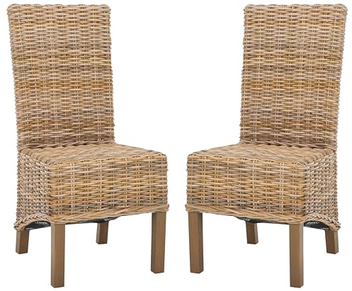 Safavieh Home Collection Pembrooke Wicker Side Chairs, Antique Grey, Set of 2