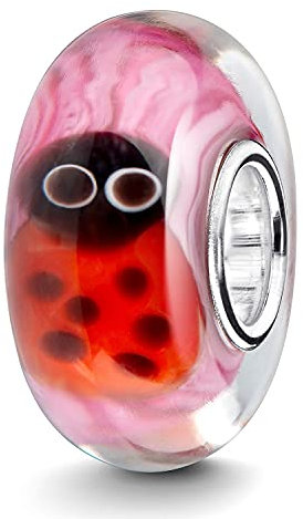 Materia Verre de Murano Perles Rose Rose Coccinelle Rouge Élément – 925 Argent en perles de verre rose rouge porte-bonheur # 1611