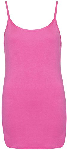 Womens Plain Sleeveless Ladies Stretch Round Scoop Neckline Camisole Long Strappy Vest Tank Top Plus Size Cerise Size 18-20 (XXL)