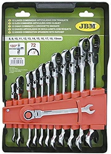 JBM 51318 - Pack de 12 Llaves combinadas articuladas con trinquete