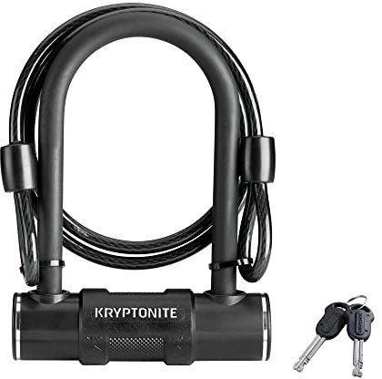 Kryptonite 000648 Mini candado de bicicleta en U de 12 mm y cable de seguridad para bicicleta de 8 mm, negro, cable de 4 pies/grillete de 12 mm