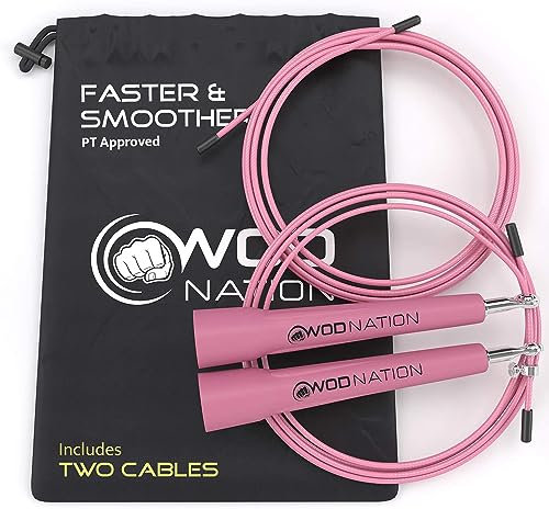 WOD Nation Speed Jump Rope – Blitzschnelle Springseile – Ausdauertraining für Crossfit, Boxen, MMA, Kampfsport oder einfach nur fit bleiben – Pink