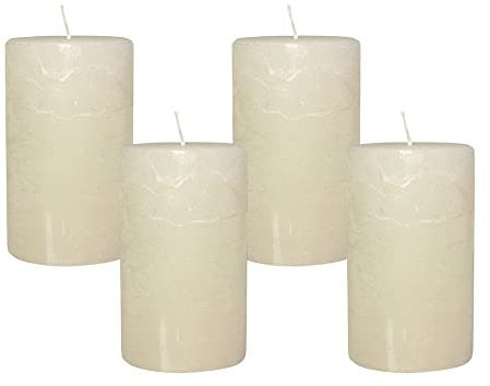 4 Rustic Stumpenkerzen Premium Kerze Creme Weiß 6x10cm - 38 Std Brenndauer