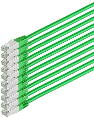 Kabelbude.eu Patchkabel Netzwerkkabel Ethernet LAN Kabel Cat 6 S/FTP PIMF Halogenfrei RJ45 250 MHz Grün 0,25m - 10er Pack
