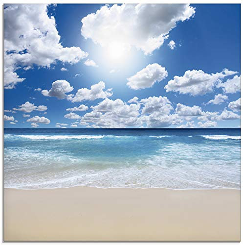 ARTland Wanddeko Glasbilder Wandbild Glas Bild einteilig Quadratisch Strand Meer Sommer Karibik Südsee Urlaub Natur Sand Himmel Wolken T8KG