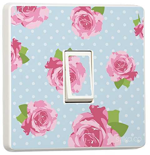 Aufkleber für Lichtschalter aus Vinyl mit Blumenmuster im Shabby-Chic-Design, blau