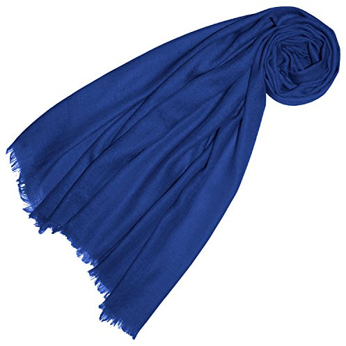 Lorenzo Cana Damen Pashmina Schal Schaltuch 100% Kaschmir leicht kuschelweich Kaschmirschal Kaschmirtuch Kaschmirpashmina einfarbig blau 78309