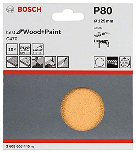 Bosch Professional Schleifblatt C470 best for Wood+Paint 125mm Korn 80, 10 Stk., 2608605440