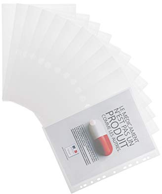 Djois, 510230 – Dokumententaschen Gelocht A4, 12 Stück, Transparent | Recyceltes Polypropylen, 11-Fach Universallochung, Klettverschluss, für Büro, Schule, Zuhause und Reise