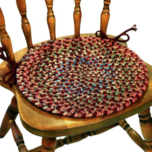 Rhody Rug Katie KA43 Burgundy 15 x 15 Chair Pad Set-of-4 - Round Chair Cushion with Ties for Round Shaped Patios, Dining Room Seat - Seat Cushions, Ideal as Home Decor - Made in USA