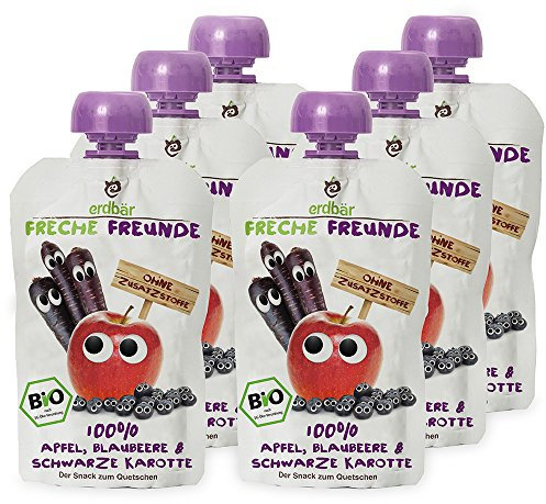Erdbär Freche Freunde Quetschmus (Apfel,Blaubeere & Schwarze Karotte) 6x 100g