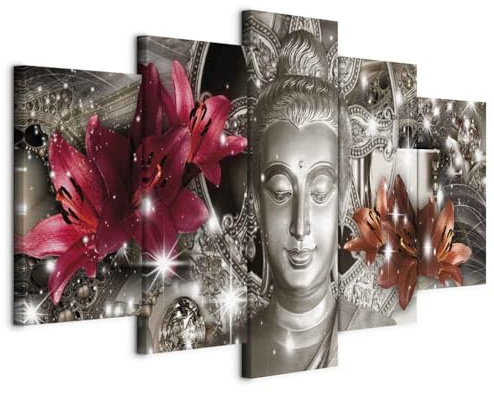 Cuadros B&D XXL - Leinwandbild Buddha Blumen Diamant, 200x100 cm, 5-teilig