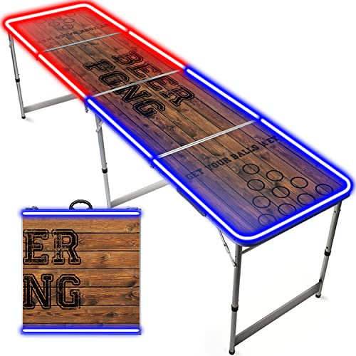 Beer Pong Offizieller Tisch mit LEDs - Zusammenklappbarer, transportabler Tisch mit kratzfester, wasserdichter Beschichtung - Zugelassen Turniere - Trinkspiel - Original Cup®