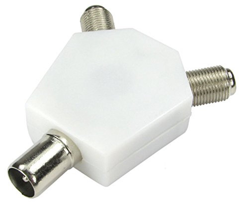 rhinocables TV Coax Aerial to 2 Way F PLUG Connector Splitter Coaxial White AV Joiner Adapter Freeview