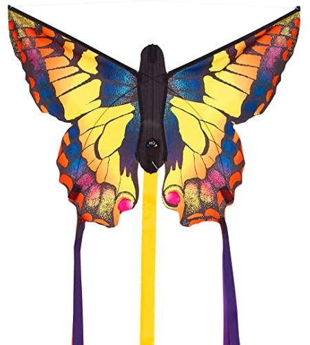 HQ 100300 - Butterfly Kite Swallowtail R, Kinderdrachen Einleiner, ab 5 Jahren, 34x52cm und 2x300cm Drachenschwanz, inkl. 10kp Polyesterschnur 25m auf Griff, 2-4 Beaufort