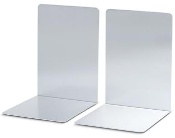 MAUL Buchstütze aus Aluminium (2er Pack) 16x15x21cm | Bücherhalter, Organizer für Kinder, Bücher, Büro, Regal | Bücherstütze im stilvollen Aluminium Design, möbelschonender Buchhalter | Silber