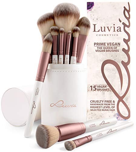 Pinselset Make-Up Von Luvia, Schminkpinsel Inkl. Edlem Pinselhalter & Satin Tasche Für Kosmetikpinsel, Beauty Brush Set Prime Vegan