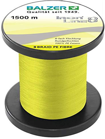 Balzer Iron Line 8-1500m geflochtene Schnur zum Spinnfischen, Farbe:Gelb, Durchmesser/Tragkraft:0.18mm / 12.7kg