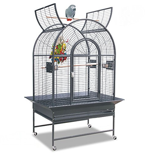 Montana Cages | Manhattan große Vogelvoliere für Papageien mit aufklappbarem Dach, Edelstahlnäpfen, Sitzstange & Rollen, Trend-Line Design, ca. 101 x 77 x 177 cm