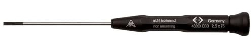 C.K Tools Xonic ESD Slotted Screwdriver, 1.2mm x 60mm, Electronics Repair | Alloy steel blade, hollow rotating cap for fingertip control, precision-machined tip, black anti-peel finish, slim handle