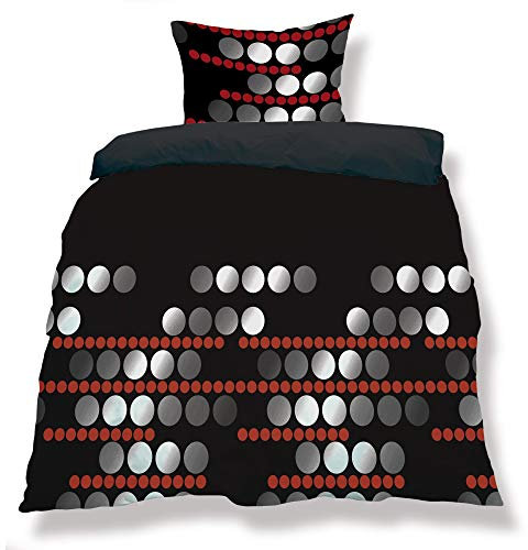 aqua-textil 0500056 Living 3-TLG. Bettwäsche 4-Jahreszeiten 200 x 200 cm Mikrofaser Bettbezug 3 teilig Nevada schwarz grau rot Punkte