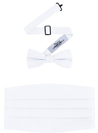 S.H. Churchill & Co. Formelles Herren-Fliegen- und Kummerbund-Set aus Satin, Weiss/opulenter Garten, Einheitsgröße