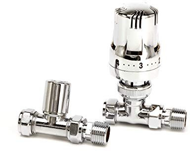 Greened House Haxby Straight Chrome Thermostatic Radiator/Towel Rail Valve 1/2 / 15mm Radiator