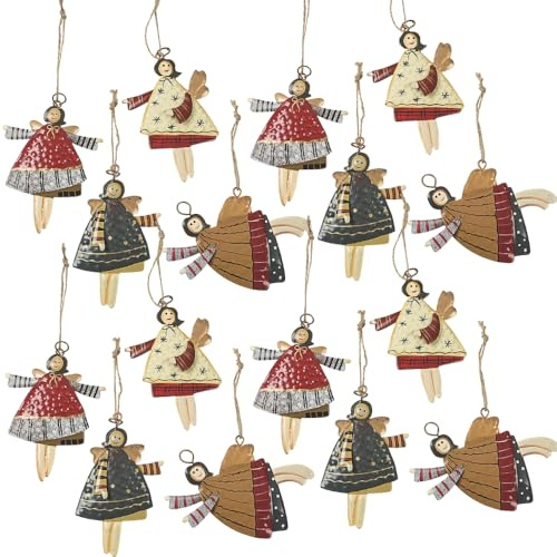 Heavenly 4 Painted Metal Angel Ornaments - Set of 12 for Christmas Tree Decoration and Holiday Crafts & Gift Tags