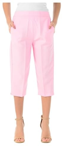 MyShoeStore Ladies Womens 3/4 Three Quarter Half Elasticated Trouser Plain Capri Cropped Stretch Trousers Plain ¾ Length Pants Summer Shorts Plus Big Sizes 10 to 24 (Pink3/4, 20)