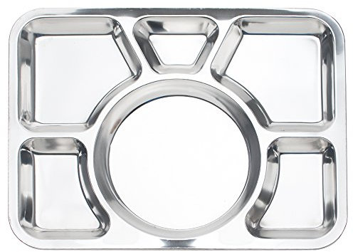 Aspire Plateau à dîner divisé en acier inoxydable, assiette de service à collation avec 6 compartiments, Plateau repas inox compartiment