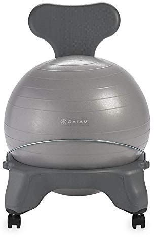Gaiam Classic Balance Ball Chair – Ergonomic Stability Chair for Desk & Office | Yoga Ball Seat with Base, Air Pump, & Exercise Guide | Improves Posture & Core Strength (300 lb Capacity)