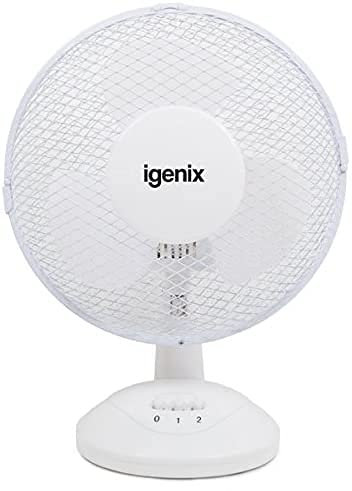 Igenix DF9010 Portable 2-Speed Fan with Tilt Action/Quiet Operation and Mesh Safety Grill, 9-Inch, 20 W, White (Pack Of 3)