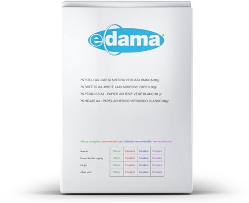e-dama 75 Fogli Adesivi Stampabili A4 (210 x 297 mm), Carta Adesiva Vergata per Stampante - Ideale per Etichette (Alimenti e Vino), Bianca
