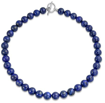 Bling Jewelry Einfaches Klassisches Westliches Schmuck Dunkelblaues Lapis Lazuli Runde 10MM Perlenstrang Schlüsselbein Halskette Für Frauen Versilberter Verschluss 17 Zoll