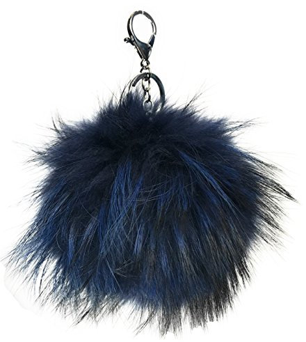 XXL Taschenanhänger Schlüsselanhänger Bommel Pelzbommel Fellbommel Pompon Pelz Fell Echtpelz ! viele Farben ! (Anhänger waschbär-dunkelblau)