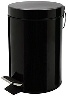 Harbour Housewares 3L Bathroom Bin - Black - Round Stainless Steel Pedal Bin Slim Kitchen Rubbish Trash Can Garbage Dustbin with Lid and Inner Liner Bucket