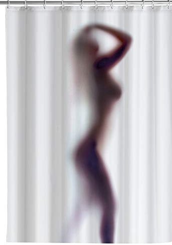 WENKO Anti-Schimmel Duschvorhang Silhouette, Textil-Vorhang mit Antischimmel Effekt fürs Badezimmer, waschbar, wasserabweisend, mit Ringen zur Befestigung an der Duschstange, 180x200 cm