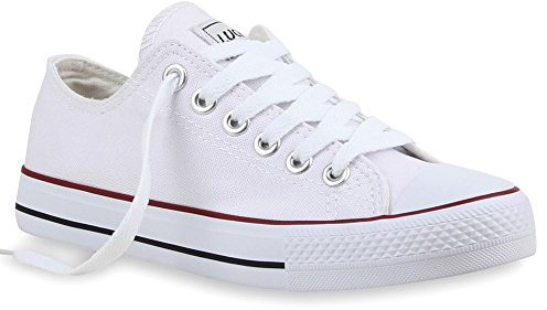 stiefelparadies Damen Schuhe Sneakers Sportschuhe Schnürer Schuhe 25997 Weiss Rotstreifen Ambler 37 Flandell