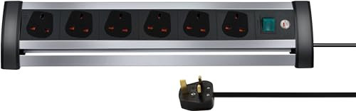 Brennenstuhl Alu-Office-Line 6-way extension lead for desks (made in germany, switch and 3m cable) black